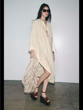 ZARA NEW ❗️LINEN STRIPED TUNIC DRESS ZW COLLECTION SIZE MEDIUM REF 4786/247